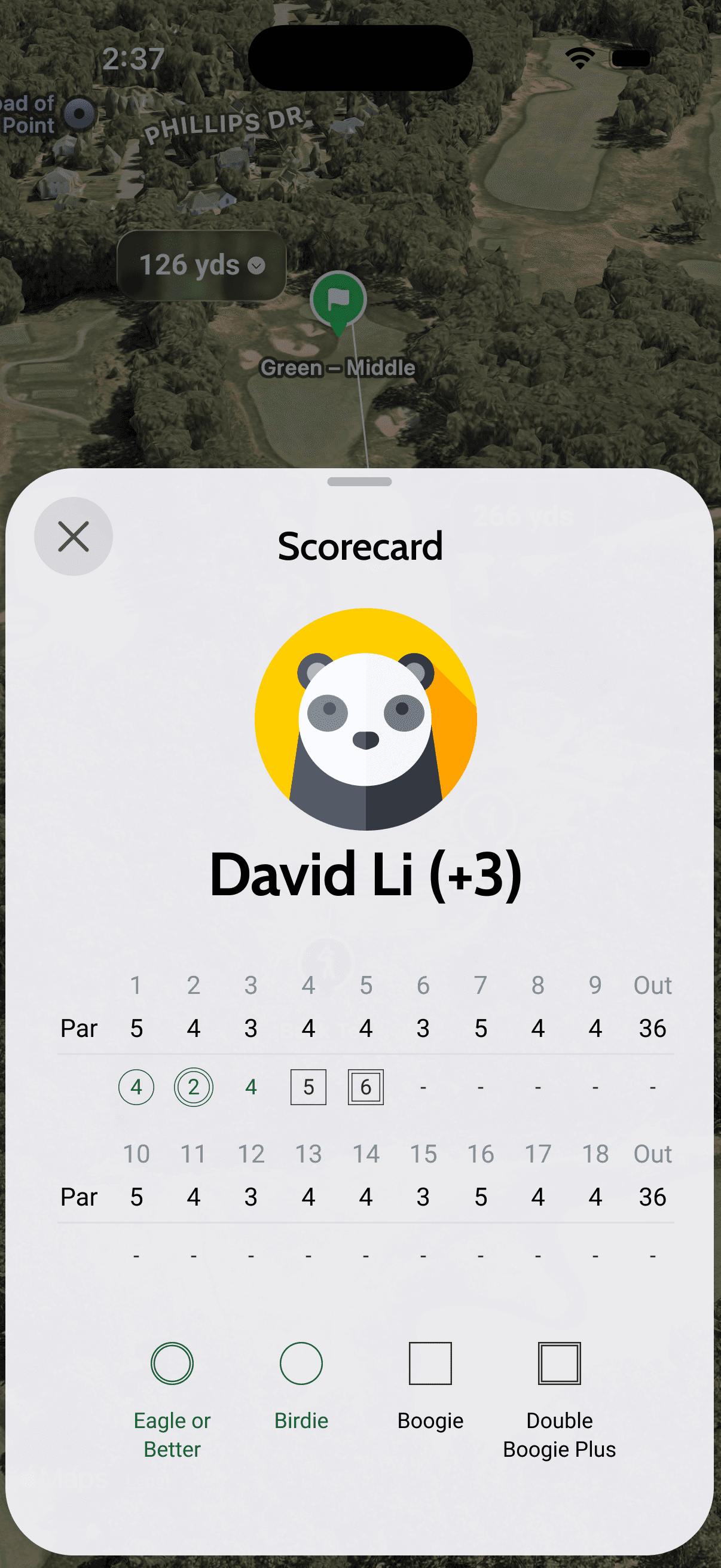 Divot Golf single-player scorecard
